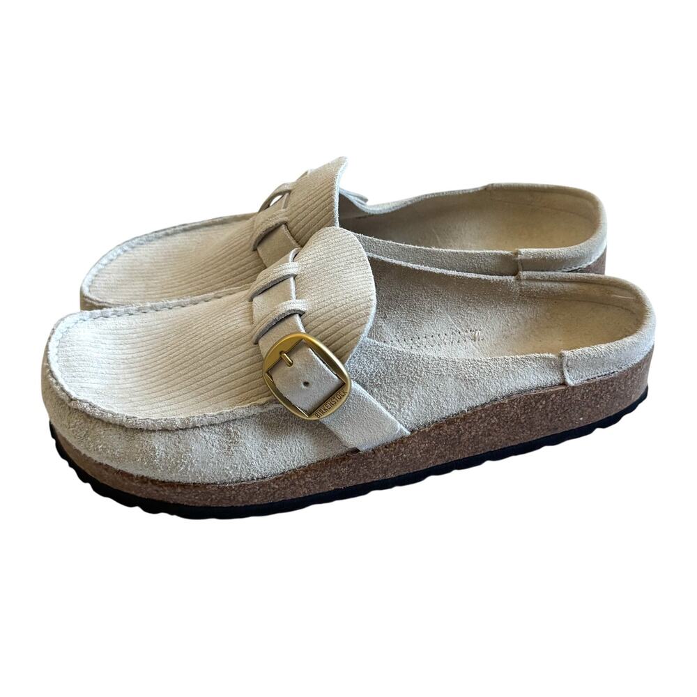 Birkenstock Buckley Suede Ribbed Leather Support Clog Sand Cream Size 9 (40) NEW